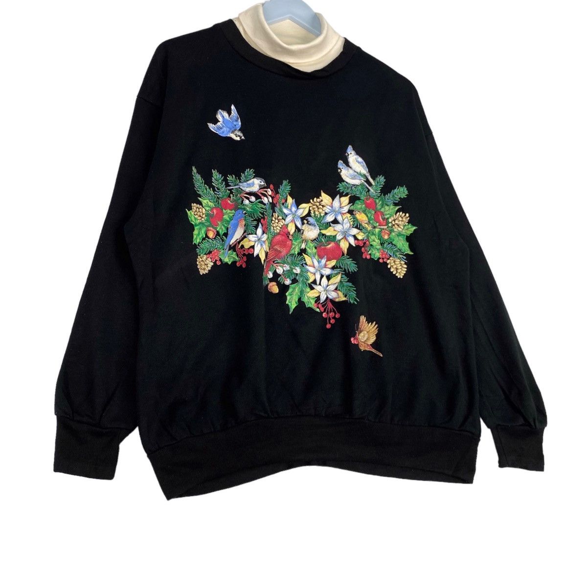 Vintage Vintage Cardinal Bird Farm View Floral Graphic Turtleneck Size XL / US 12-14 / IT 48-50 - 3 Thumbnail