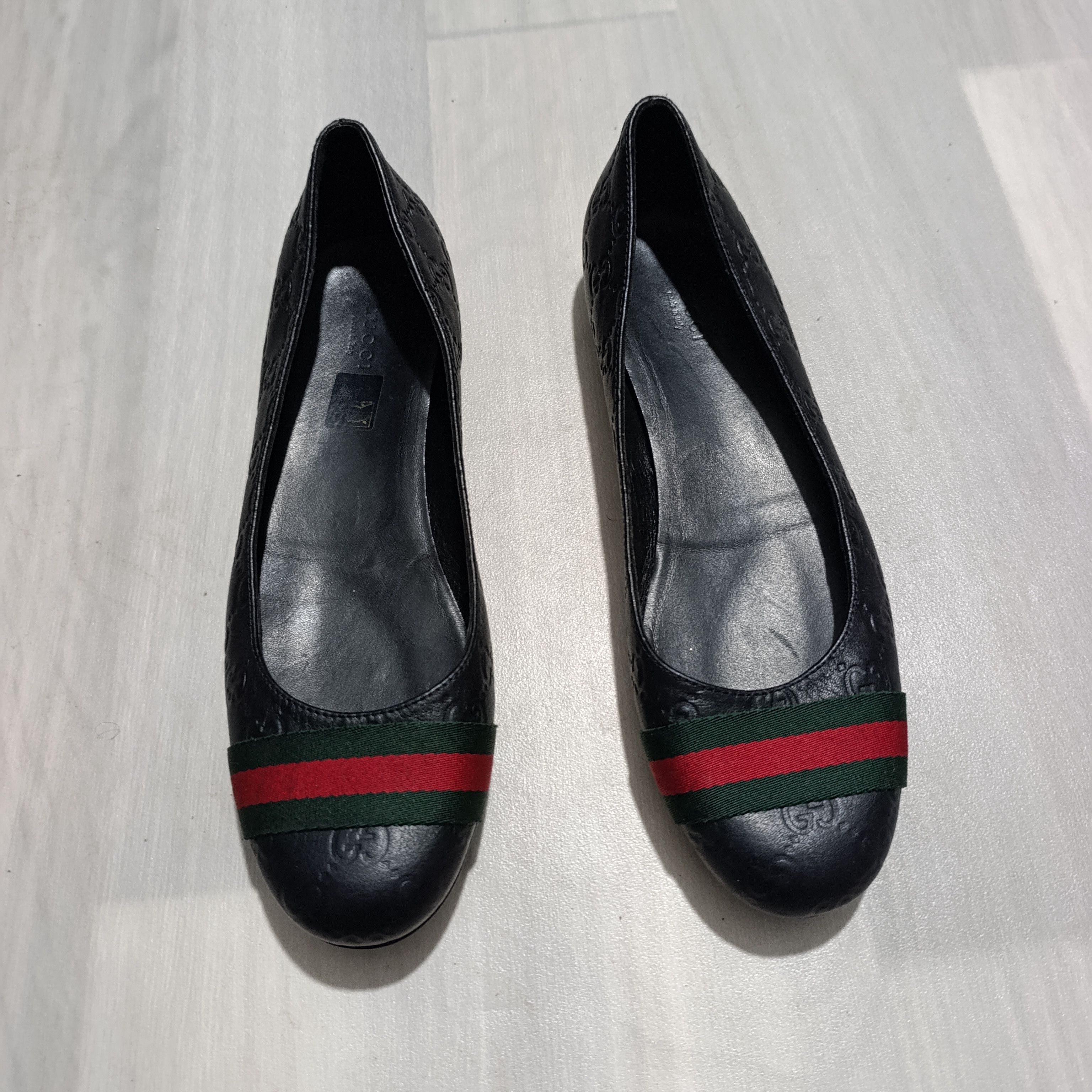 Gucci Gucci Black Leather Monogram Web Ballet Flats Size US 11 / IT 41 - 1 Thumbnail