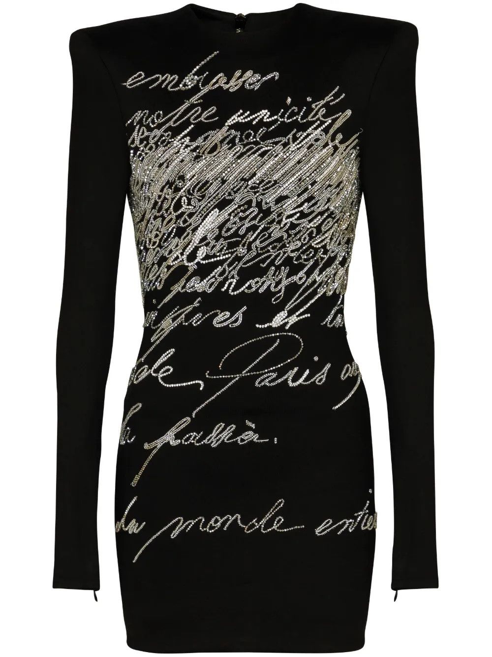 Balmain o1s1wg111225 Embellished Rhinestones Mini Dress in Black Size XL / US 12-14 / IT 48-50 - 1 Thumbnail