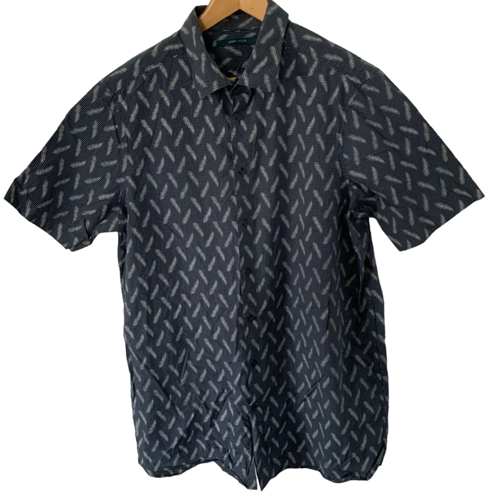 Perry Ellis Perry Ellis Shirt Mens LT Large Tall Short Sleeve Blue Print 100% Cotton Geometric Button-Up Casual Size US L / EU 52-54 / 3 - 2 Thumbnail