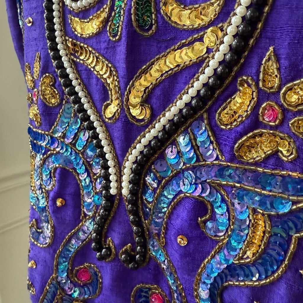 Vintage Vintage 80s Hudson’s Silk Purple Gold Bling Cropped Bolero J Size M / US 6-8 / IT 42-44 - 9 Thumbnail