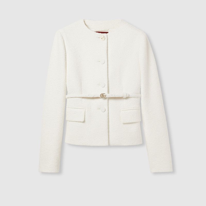 Gucci o1loc1c0226 820752 Cotton Bouclé Belted Jacket in Off White Size S / US 4 / IT 40 - 1 Thumbnail
