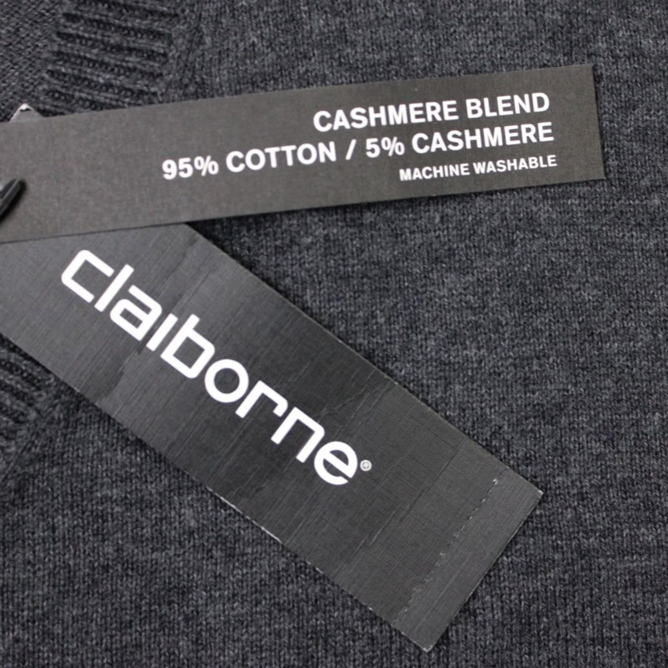 Liz Claiborne Claiborne Sweater Mens Small Heather Gray Cotton/Cashmere V-Neck Pullover NWT Size US S / EU 44-46 / 1 - 5 Thumbnail