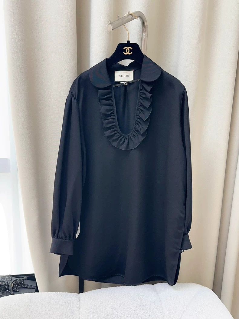 Gucci Black Ruffled Collar Long Sleeve Dress - dmc