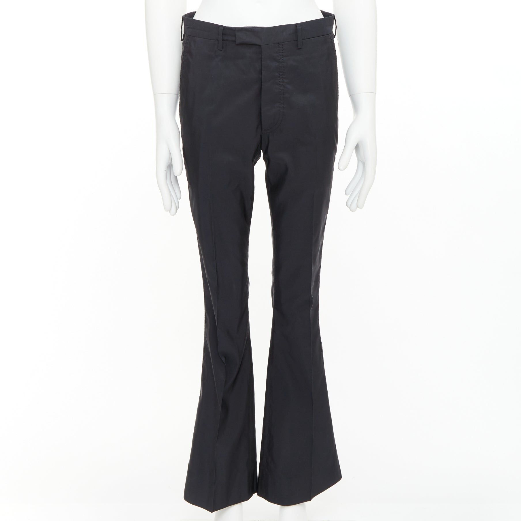 Prada PRADA black shiny nylon mid waisted flare boot cut crop trousers IT46 S Size US 28 / EU 44 - 1 Thumbnail