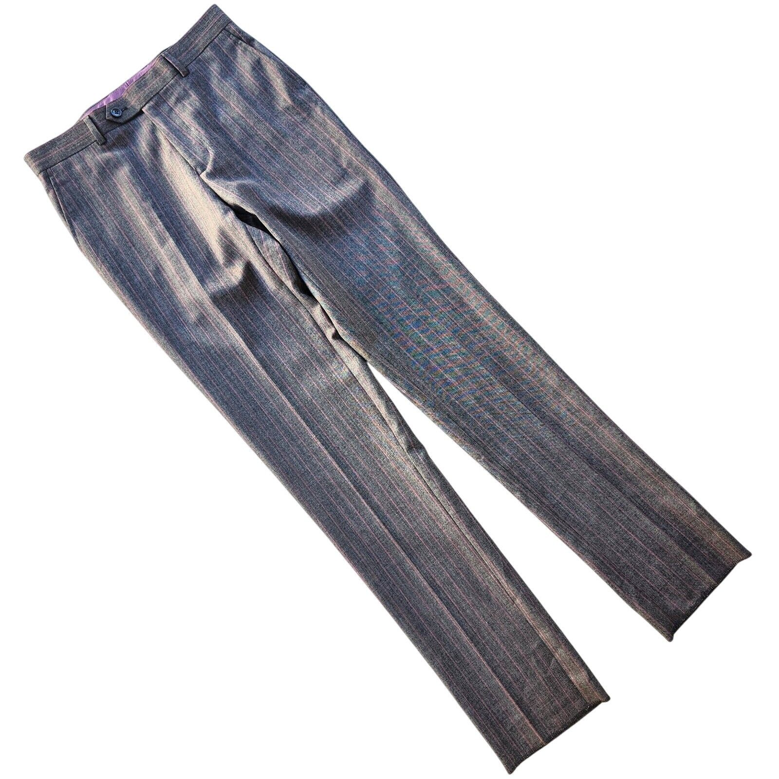 Zanetti Zanetti Men's Grey Stripe Porto Wool Dress Pants Size 30R Size US 30 / EU 46 - 1 Thumbnail