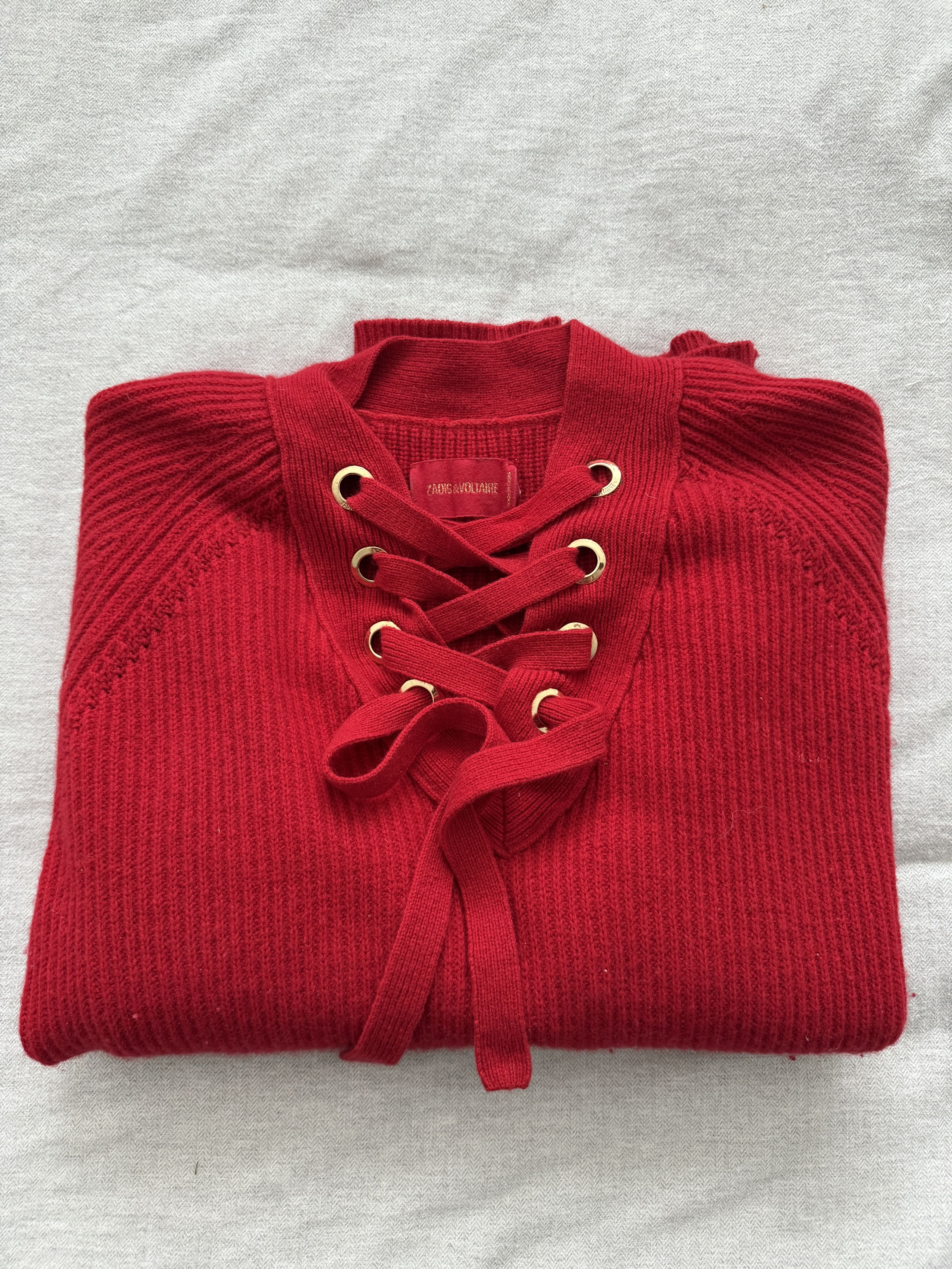Zadig & Voltaire Red Wool Cashmere Lace-Up Knitted Sweater Size S / US 4 / IT 40 - 4 Thumbnail