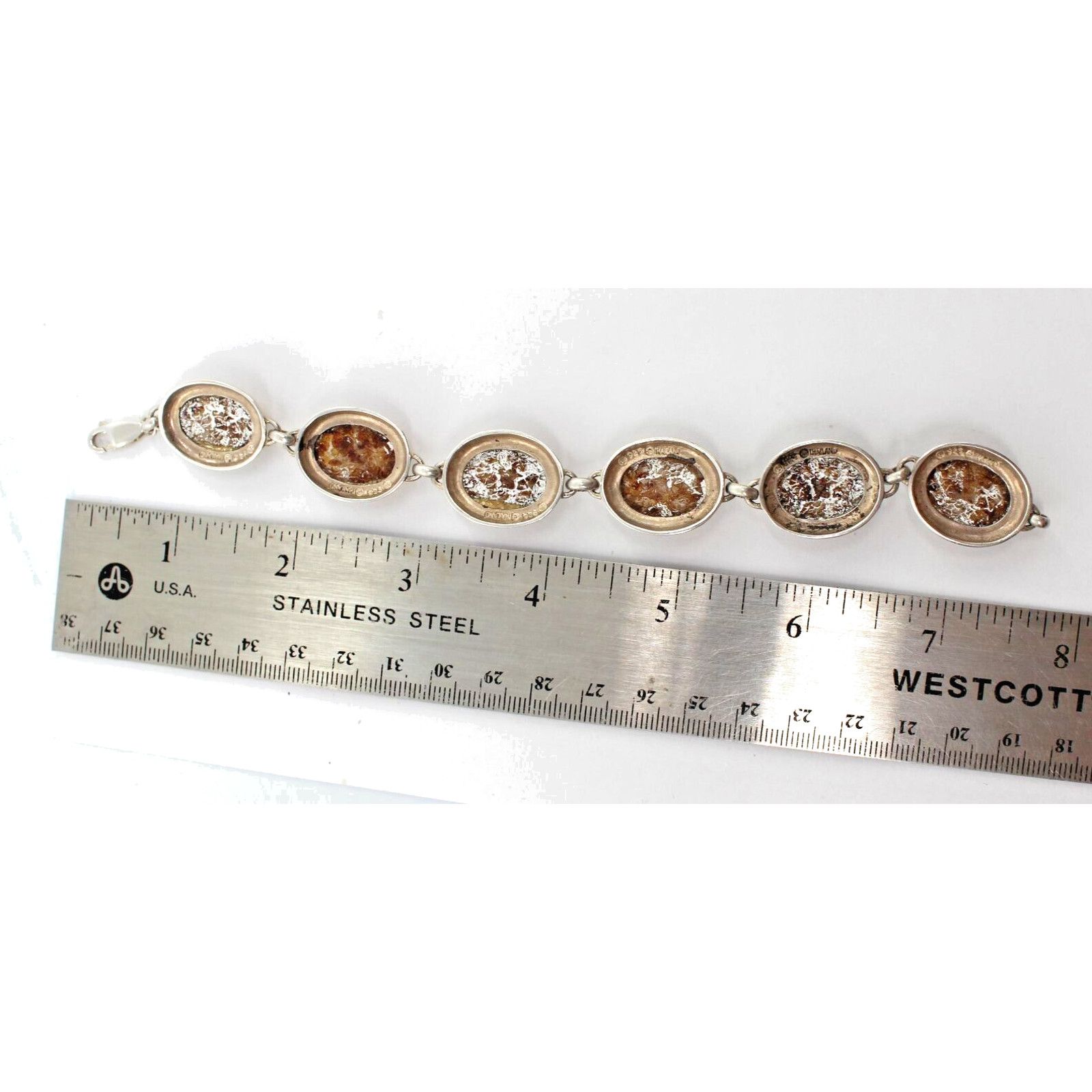 Other Thailand Art Glass Cabochon Bracelet • Gold Foil •925 Silver Size ONE SIZE - 6 Thumbnail