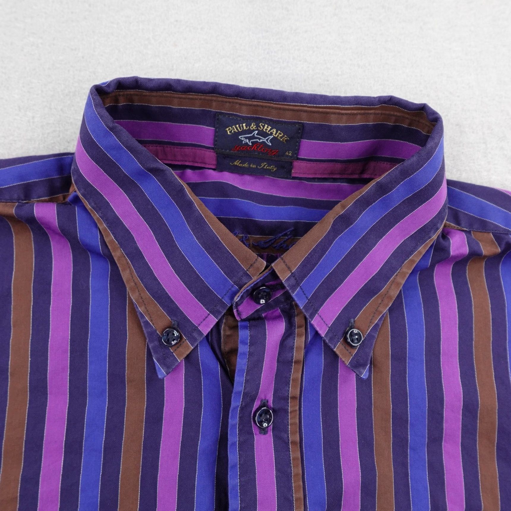Paul & Shark VINTAGE Paul & Shark Yachting Shirt Mens Large 42 Purple Blue Stripes Regatta Beach Nautical Preston Rhode Island Mens Size US L / EU 52-54 / 3 - 2 Thumbnail