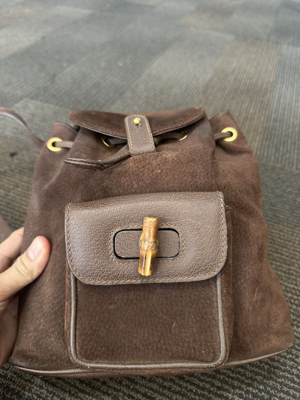 Designer × Gucci Vintage Gucci bamboo suede mini backpack Size ONE SIZE - 6 Thumbnail