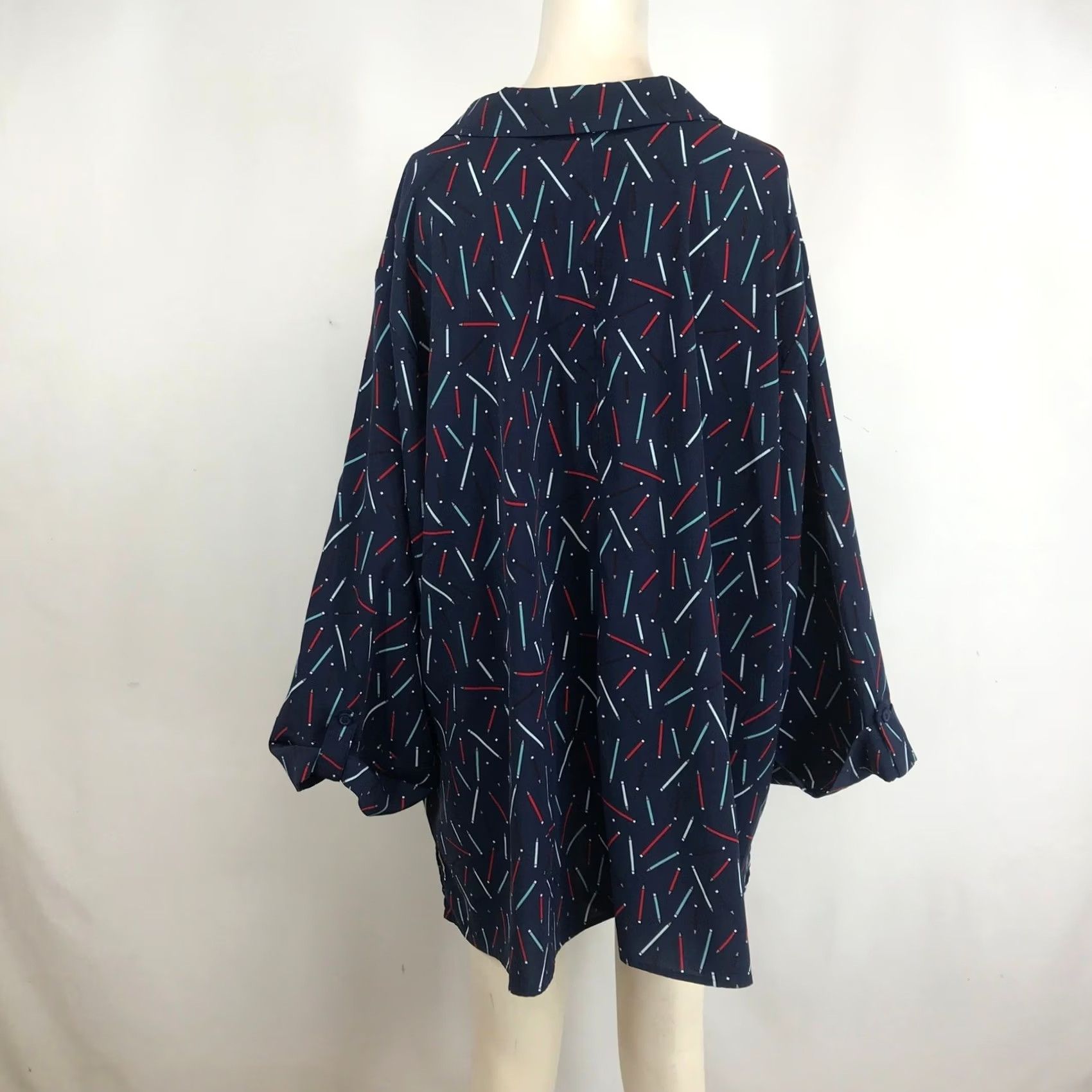 Vintage Catherines Womens Plus Size Tunic Top - Navy Blue Pencil Print Blouse Size 4XL / US 24-26 - 5 Thumbnail