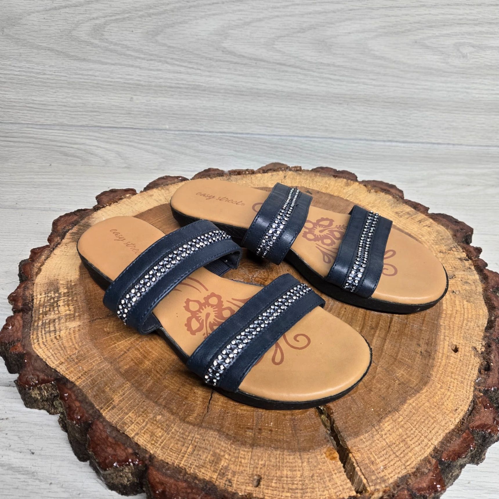 Vintage Easy Street Sandal Women’s Slide 7.5 Tan Blue Summer Beach Casual Shoes Size US 8 / IT 38 - 2 Thumbnail
