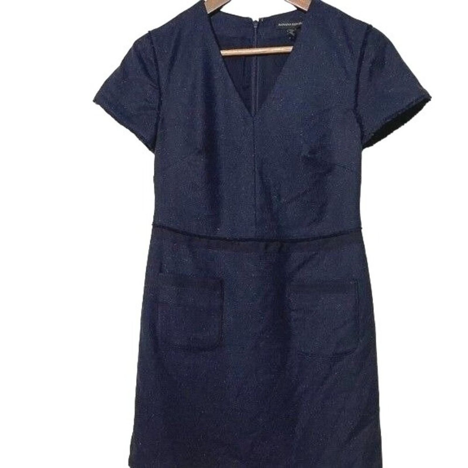 Banana Republic Banana Republic Wool Blend Navy Speckled Dress V-Neck 0P Size XS / US 0-2 / IT 36-38 - 3 Thumbnail