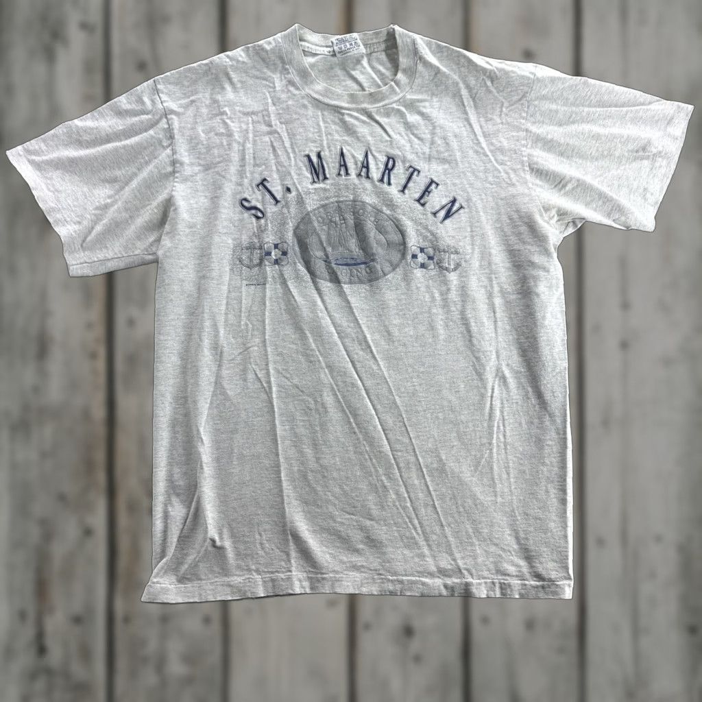 Vintage St. Maarten Shirt Mens XL Gray Made in USA Nautical Anchors Sailboat Crew Neck T-Shirt Graphic Print Preshrunk Cotton Ocean Travel Art Theme Size US XL / EU 56 / 4 - 1 Thumbnail