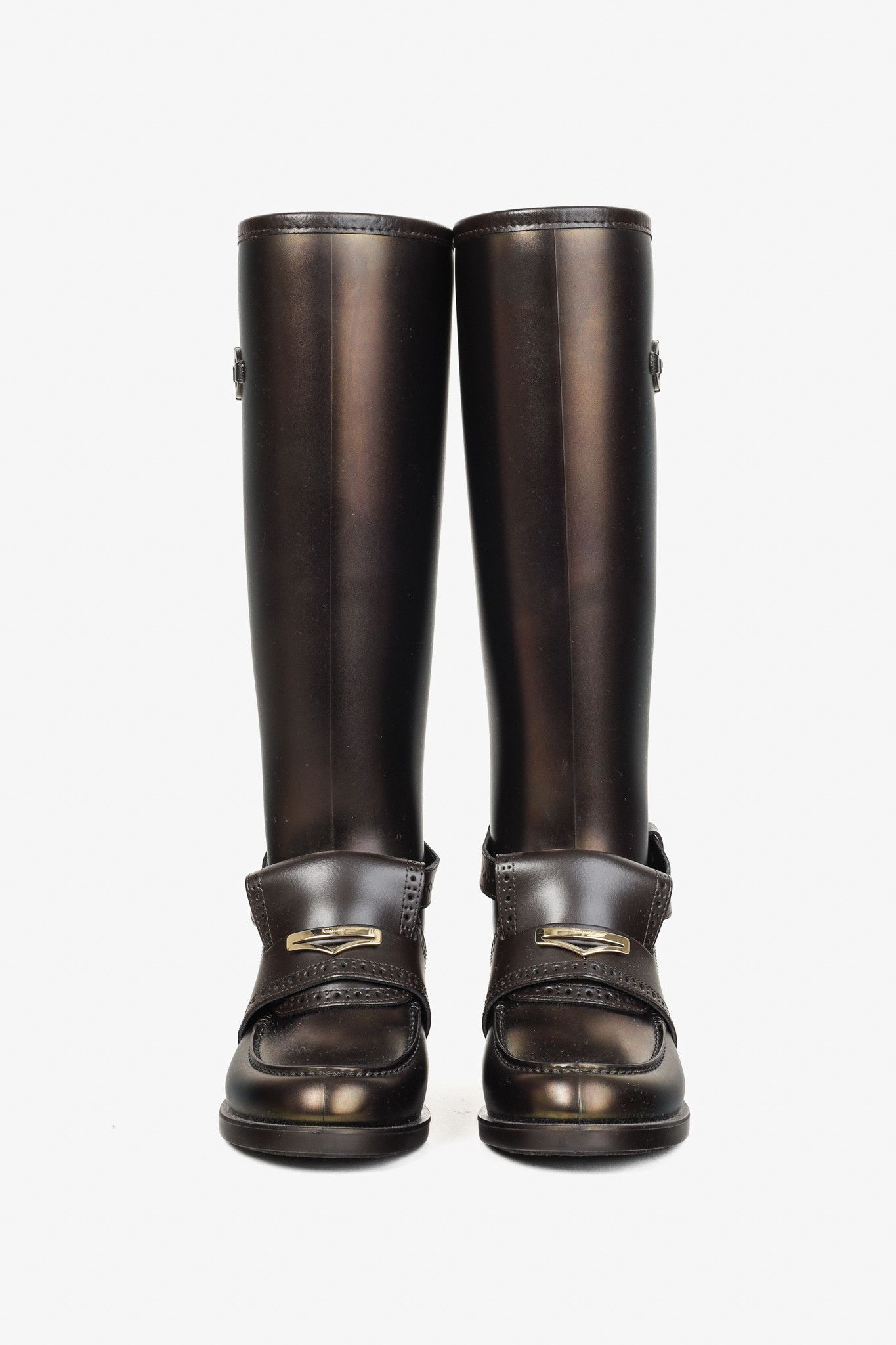 Salvatore Ferragamo Salvatore Ferragamo Tahla Iridescent Rubber High Rain Boots Size US 5 / IT 35 - 2 Thumbnail
