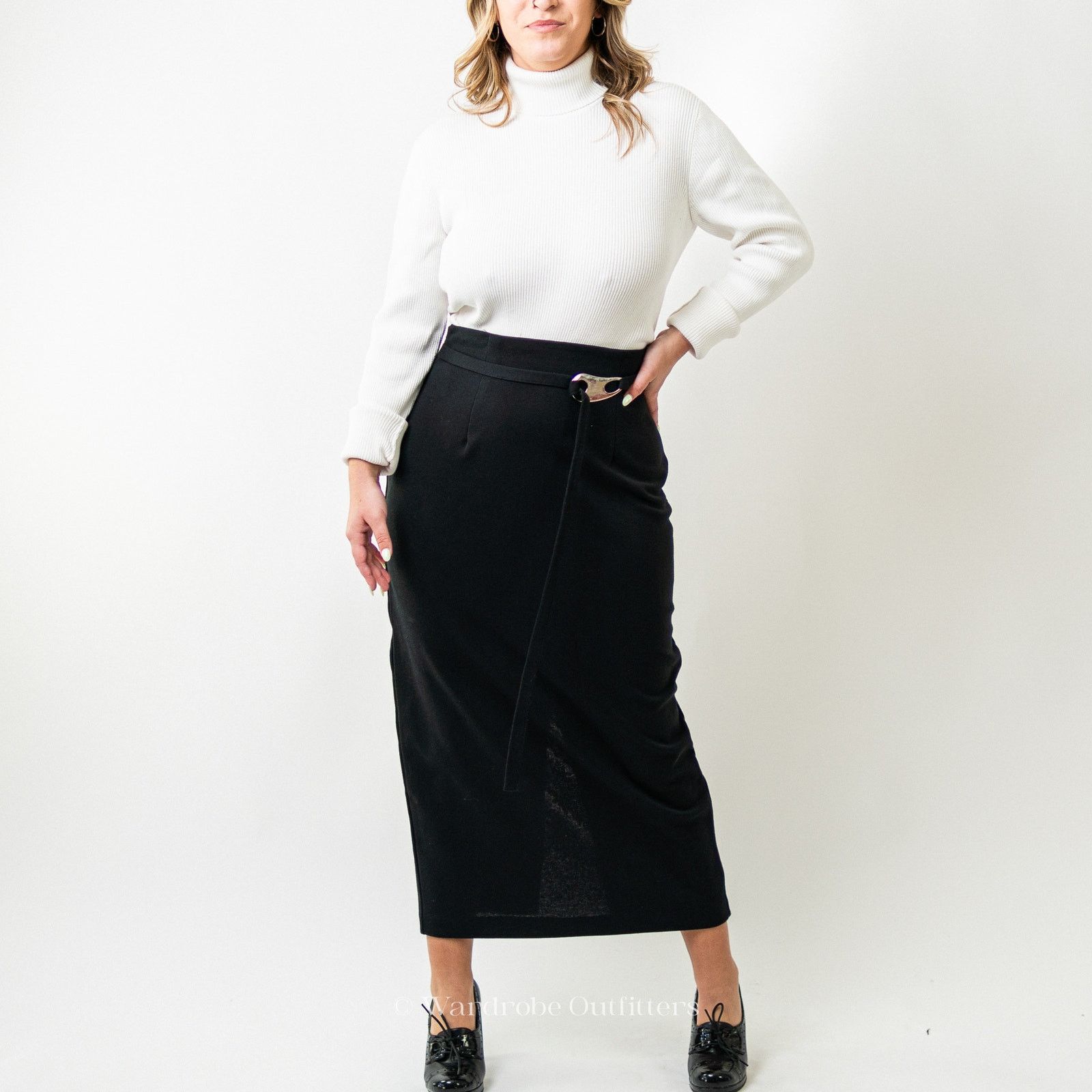 Vintage Vintage 80s Black Full Length Maxi Pencil Skirt Size 29" - 3 Thumbnail