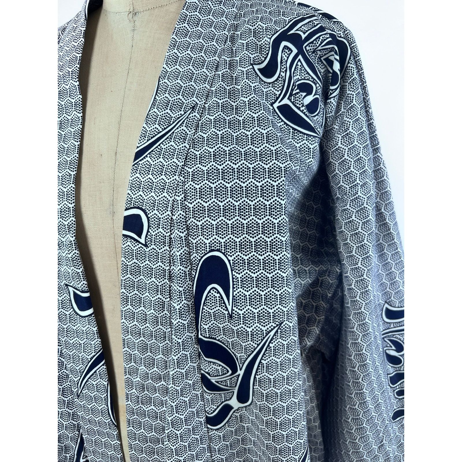 Vintage VTG 70s Kimono Streetwear Duster Navy White Japanese Unisex Size US XL / EU 56 / 4 - 4 Thumbnail