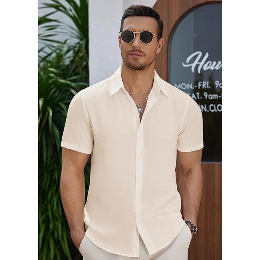 The Unbranded Brand Mens Casual Summer Button Down Short Sl.Linen SIZE SMALL Size US S / EU 44-46 / 1 - 2 Thumbnail