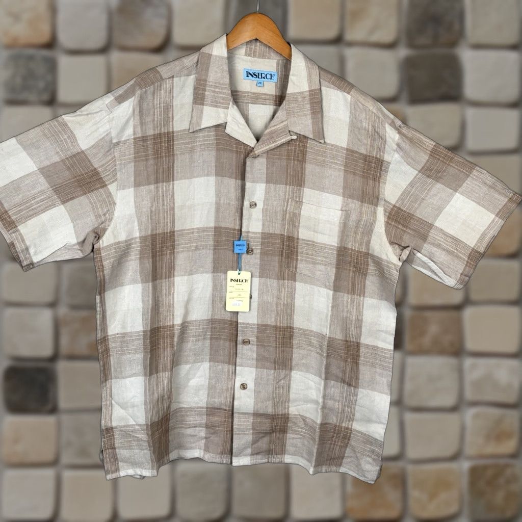 Vintage VINTAGE Inserch Camp Shirt Mens 2XL Beige Plaid 100% Linen Short Sleeve Button-Up Collared Beach Summer Mens Size US XXL / EU 58 / 5 - 1 Thumbnail