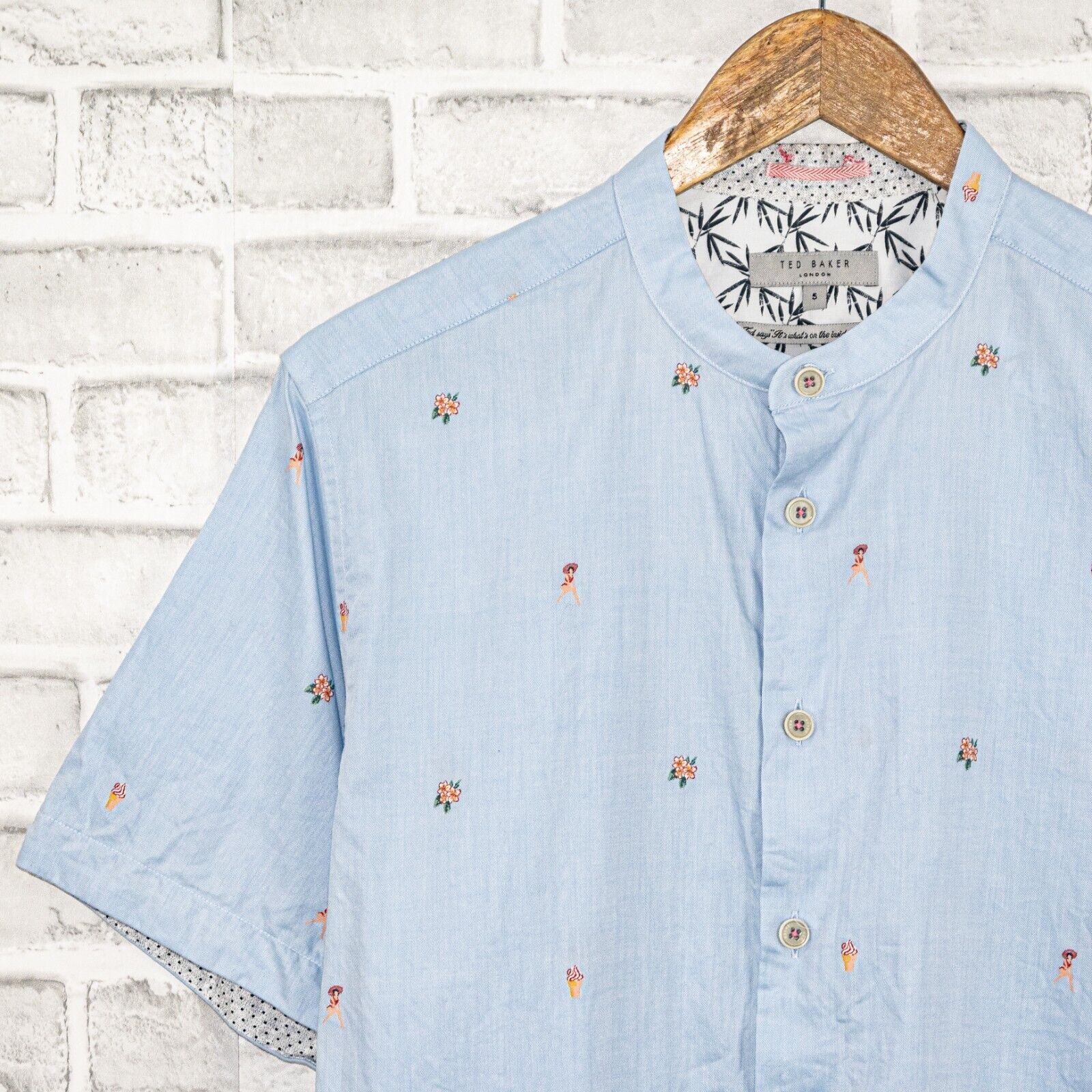 Ted Baker TED BAKER Flower Grandad Regular Fit Button Down shirt Size US L / EU 52-54 / 3 - 4 Thumbnail