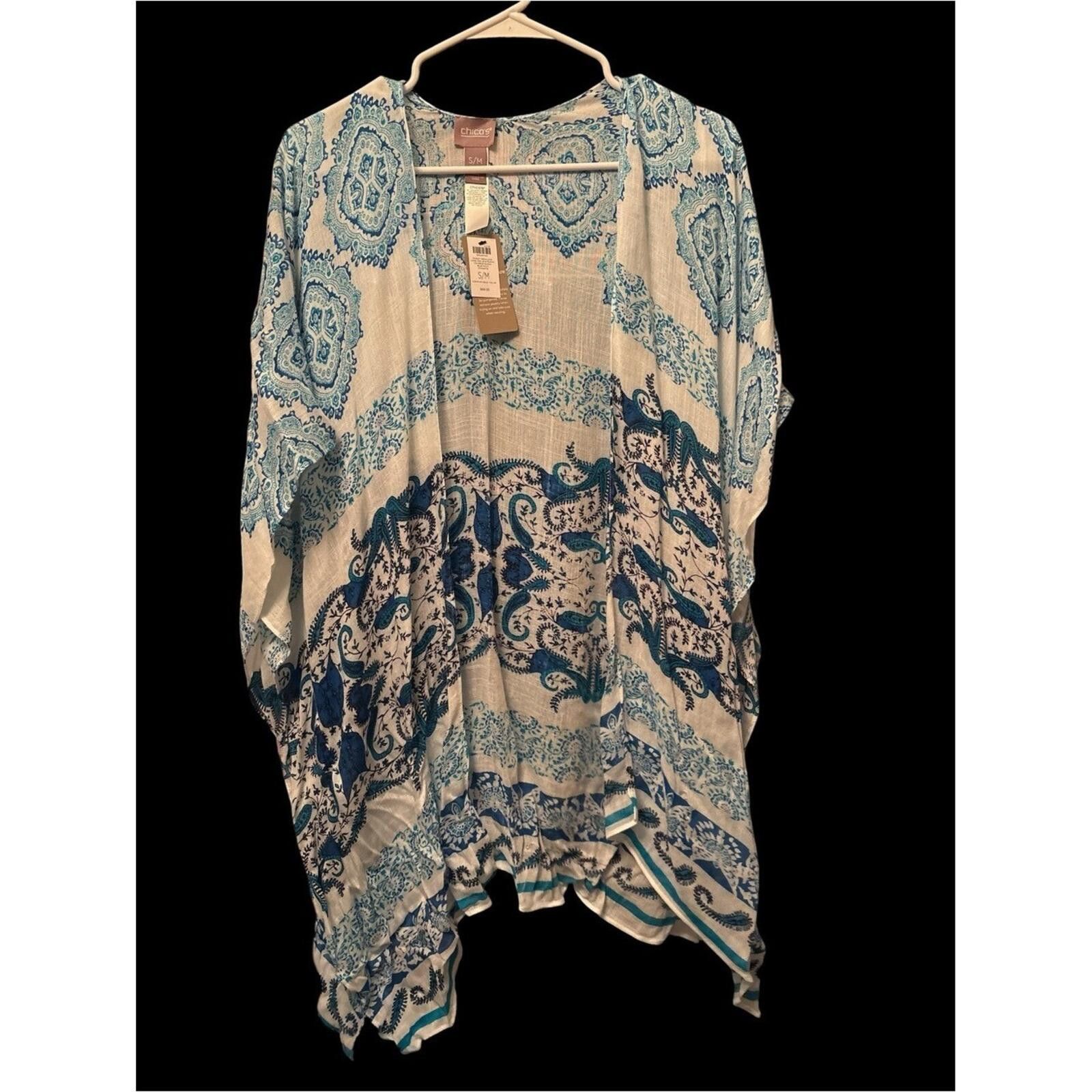 Chicos Blue Paisley Lightweight Kimono Cardigan Size M / US 6-8 / IT 42-44 - 1 Thumbnail