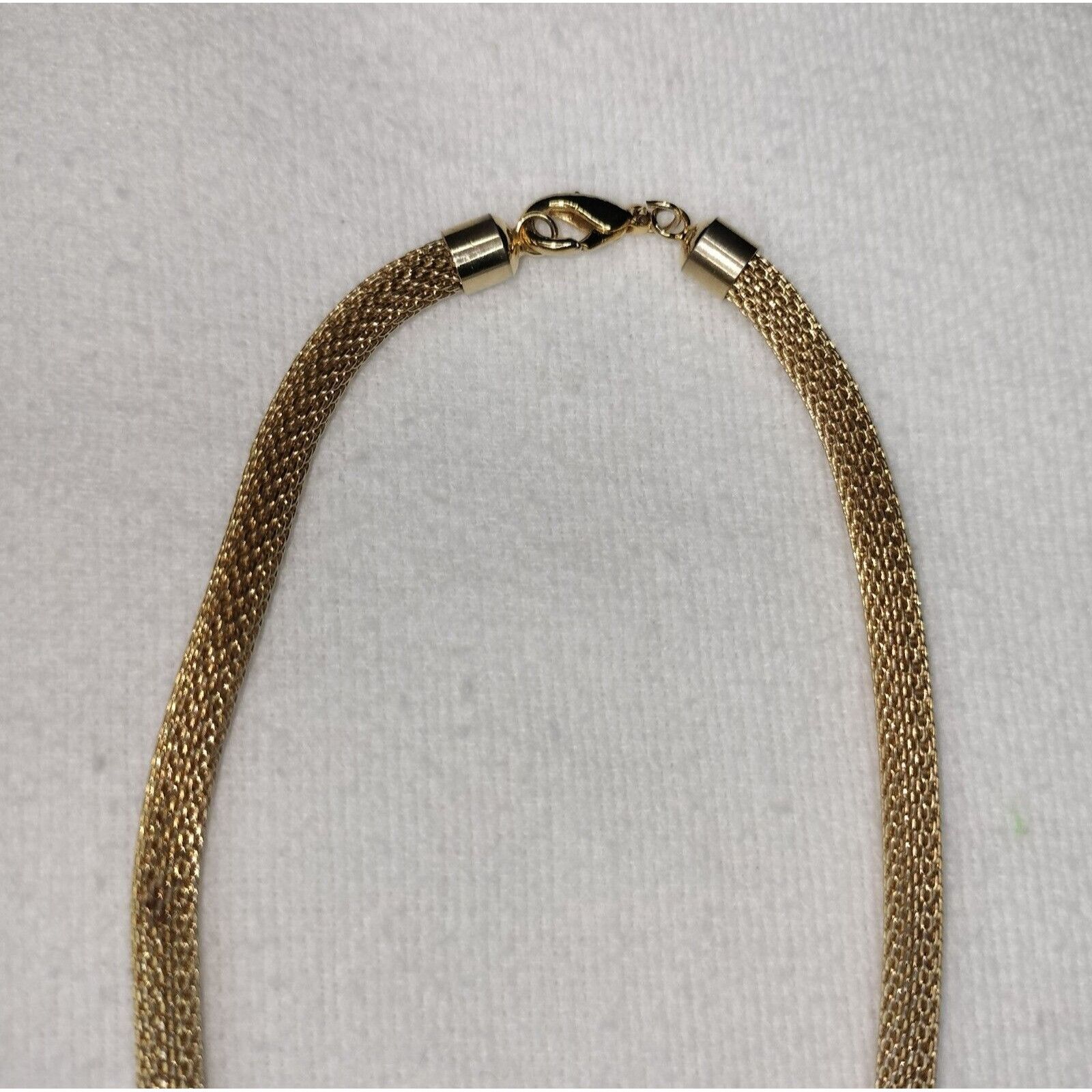 Vintage Gold Tone Metal Mesh Tube Necklace Ring Stoned Pendant Circa Size ONE SIZE - 9 Thumbnail
