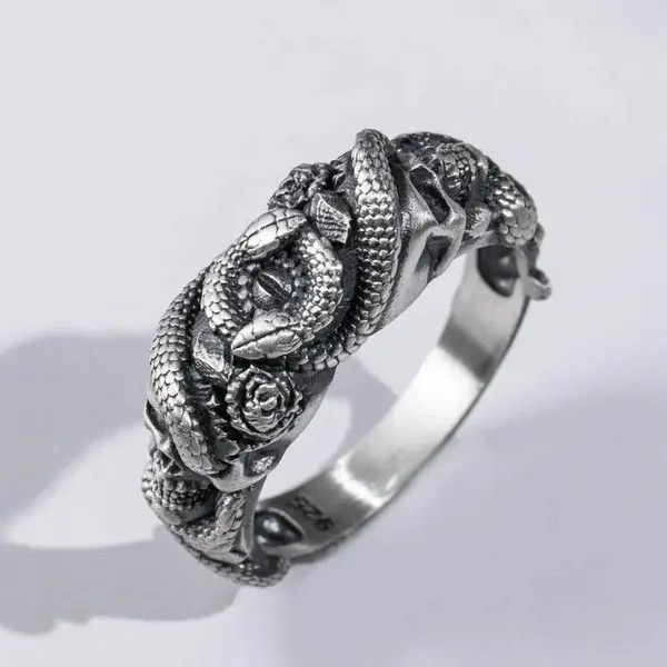 Jewelry Punk Rose Skeleton Double Headed Snake Ring (Size 7-13) Size ONE SIZE - 7 Thumbnail