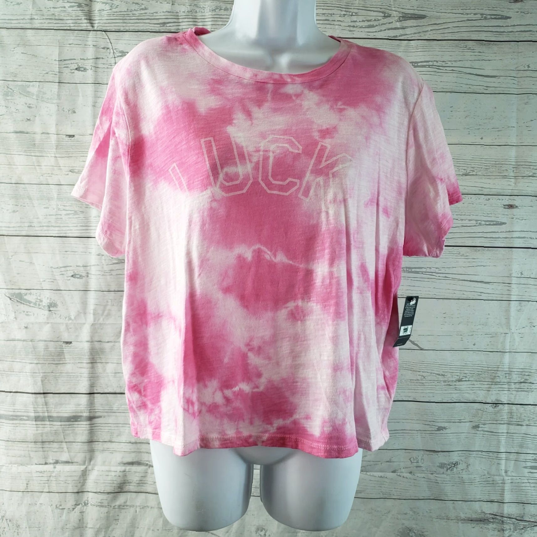 Lucky Brand Lucky Brand Womens Tee Shirt Sz Large Pink Tie Dye Short Sleeve Cotton Size 36" / US 14 / IT 50 - 2 Thumbnail