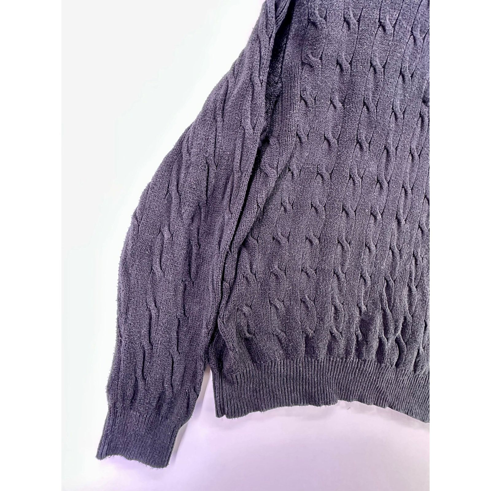 Polo Ralph Lauren Polo Ralph Lauren Black Cable Knit 1/4Zip Purple Pony SizeXL Size US XL / EU 56 / 4 - 3 Thumbnail