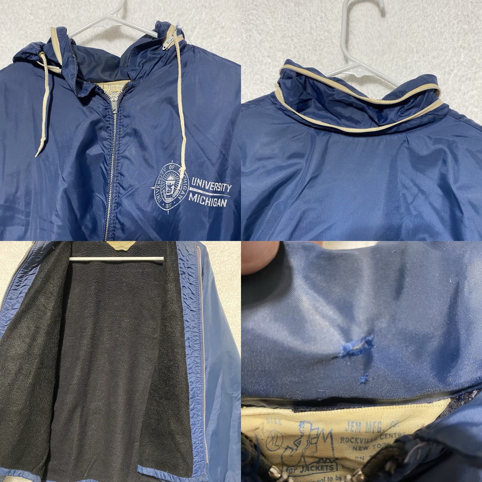 Vintage VTG Jems For Jackets Michigan Windbreaker XL READ Jacket 90s Reversible Fleece Lined Cotton Zip Men Blue - P2P 26” Length 26” READ Size US XL / EU 56 / 4 - 8 Thumbnail