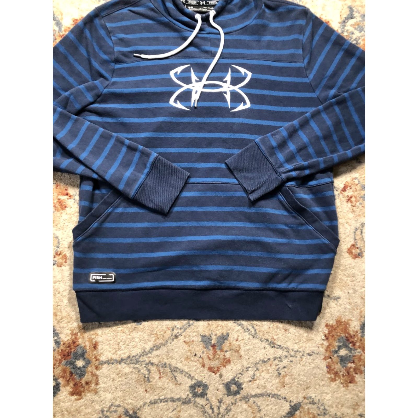 Under Armour Under Armour Hoodie Mens XL Blue Striped FISH Loose Pullover Sweatshirt Logo Size US XL / EU 56 / 4 - 5 Thumbnail