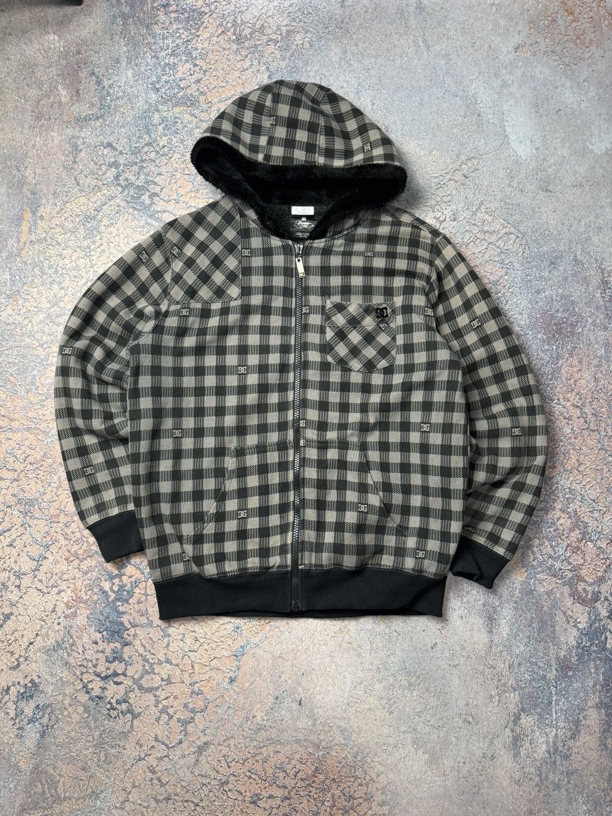 DC DC Shoes Men Hoodie Gray Cotton Plaid Premium Y2K Skate Size US XL / EU 56 / 4 - 1 Thumbnail