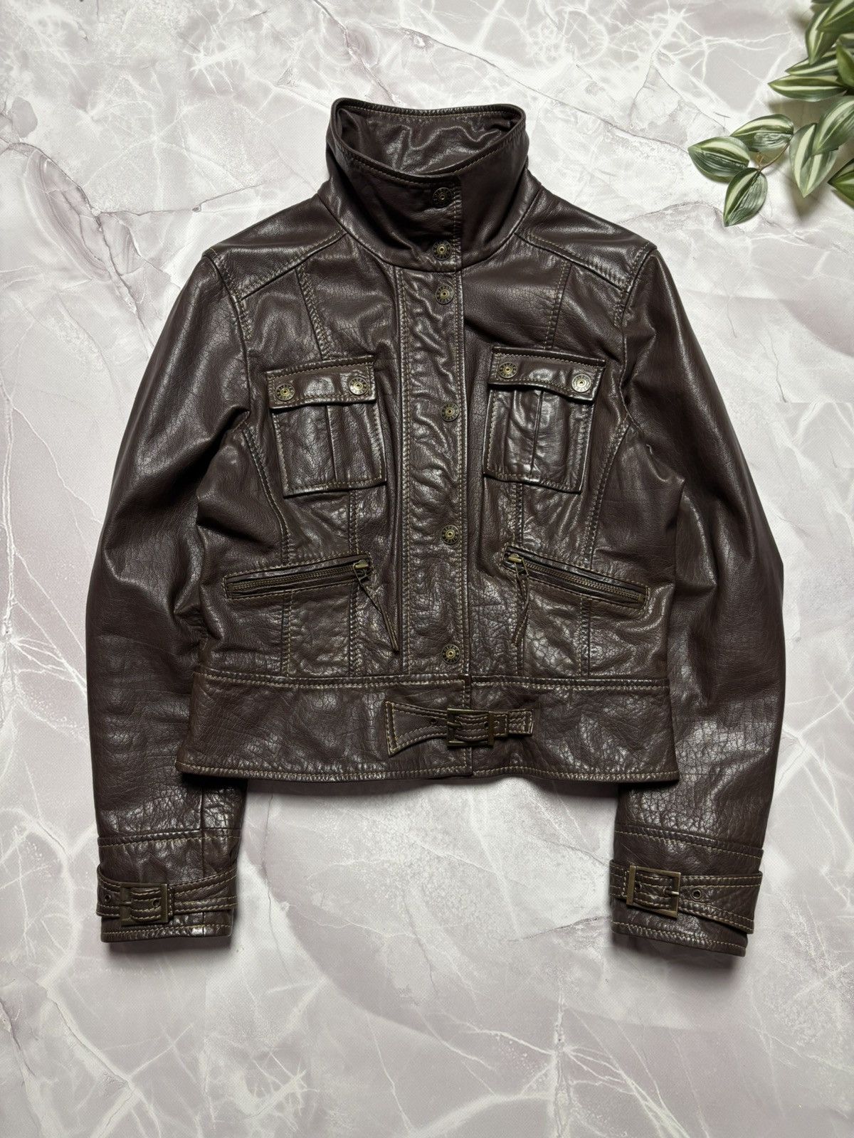Gypsy Gipsy by Mauritius Leather Jacket Brown Biker Moto Utility Size M / US 6-8 / IT 42-44 - 1 Thumbnail