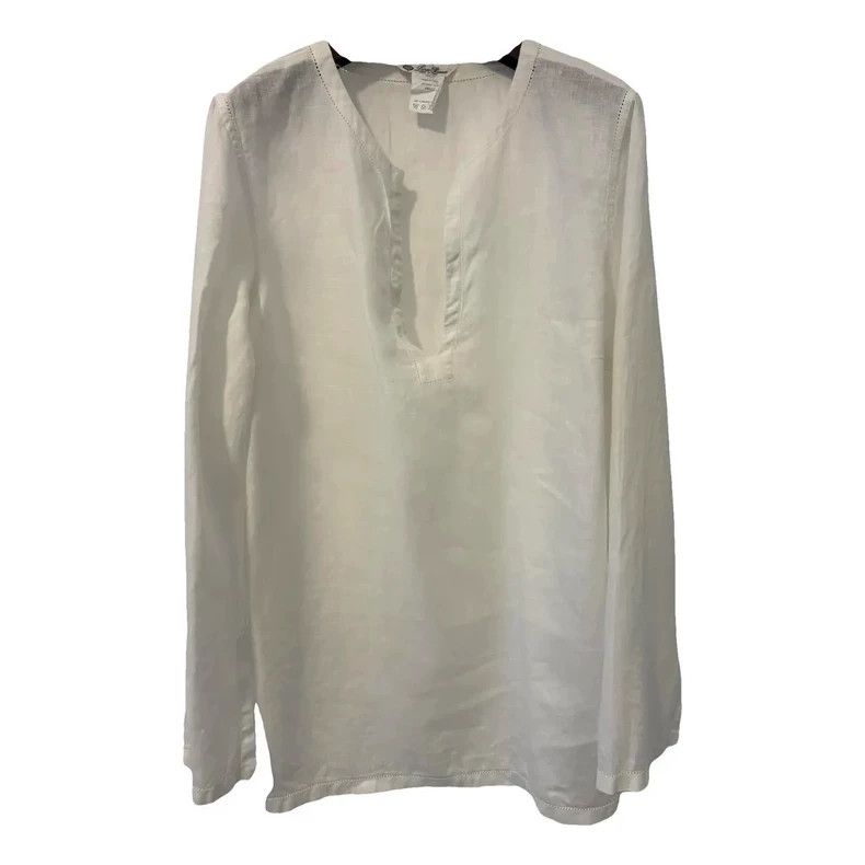 Ermenegildo Zegna LoroPiana Women's White Linen Shirt Size US M / EU 48-50 / 2 - 1 Thumbnail