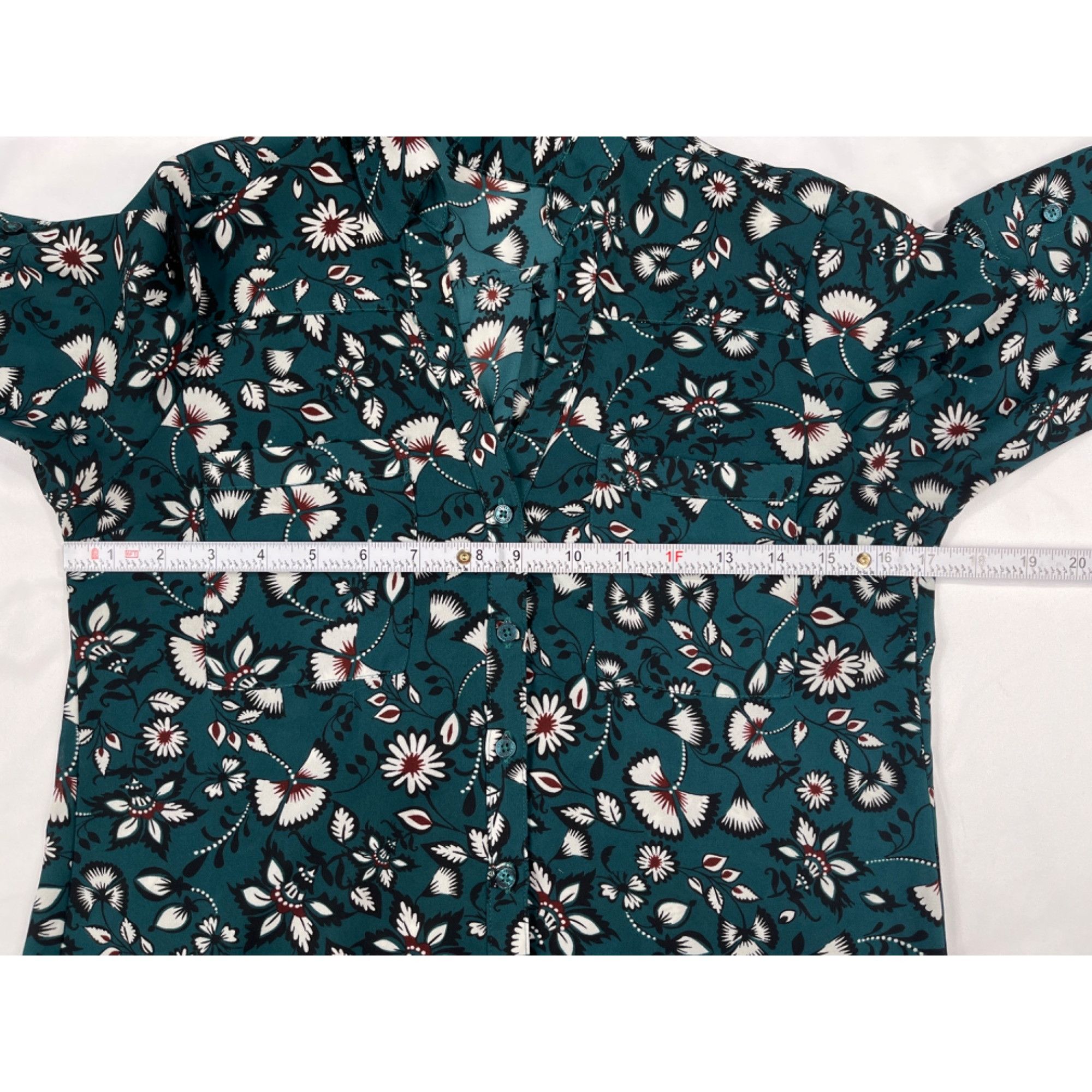 Express Express SKU 7724 Womens Floral Teal Button Up Long Sleeve Bl Size XS / US 0-2 / IT 36-38 - 3 Thumbnail
