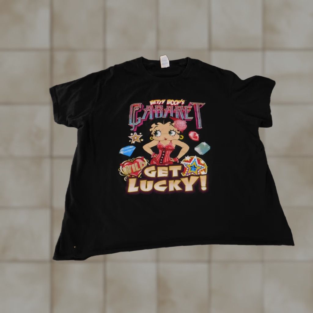 Delta Betty Boop Shirt Mens 2XL Black Cabaret Get Lucky Graphic Tee Double Sided Shirt Tee – 2XL Black Betty Boop Vintage Cartoon Men’s Graphic Print Tee Size US XXL / EU 58 / 5 - 1 Thumbnail