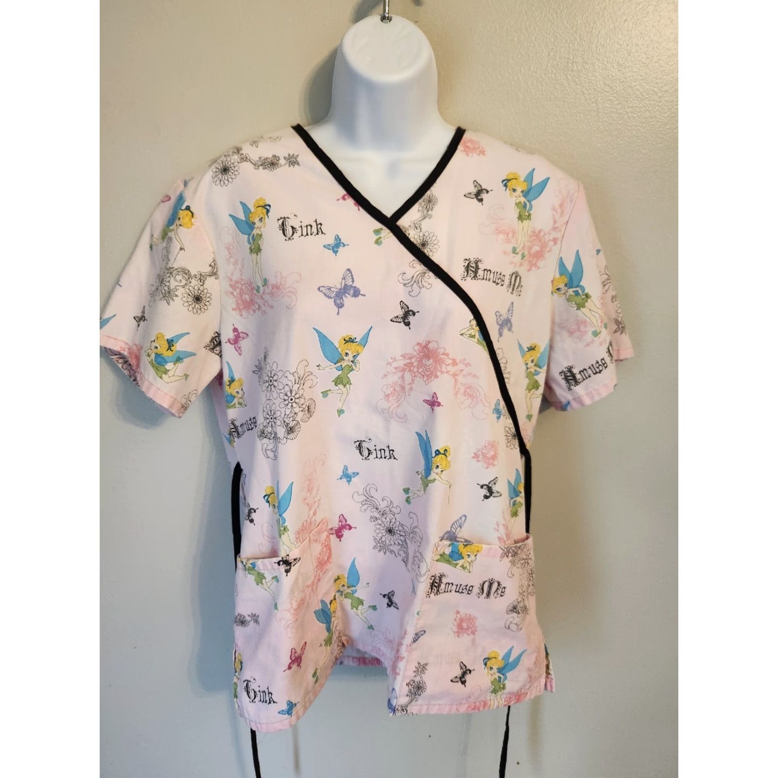 Disney Disney World Pink Tinkerbell Print Scrub Top V-Neck Womens Sz S Size S / US 4 / IT 40 - 2 Thumbnail
