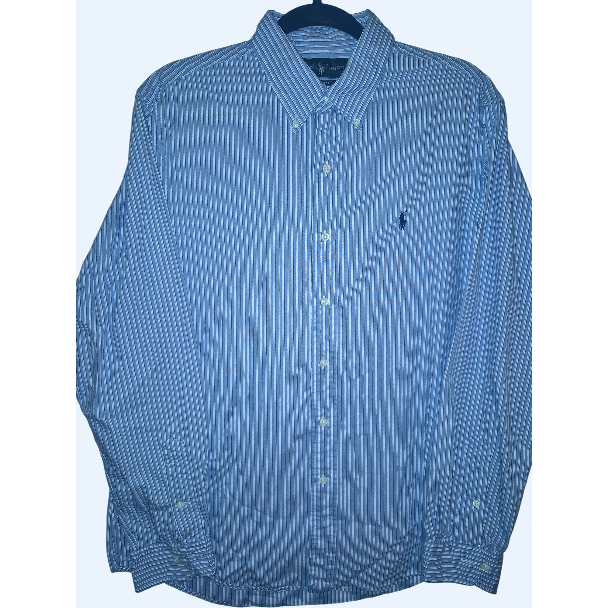Ralph Lauren Ralph Lauren Blue Striped Custom Fit Button-Down Shirt Mens Size US L / EU 52-54 / 3 - 1 Thumbnail