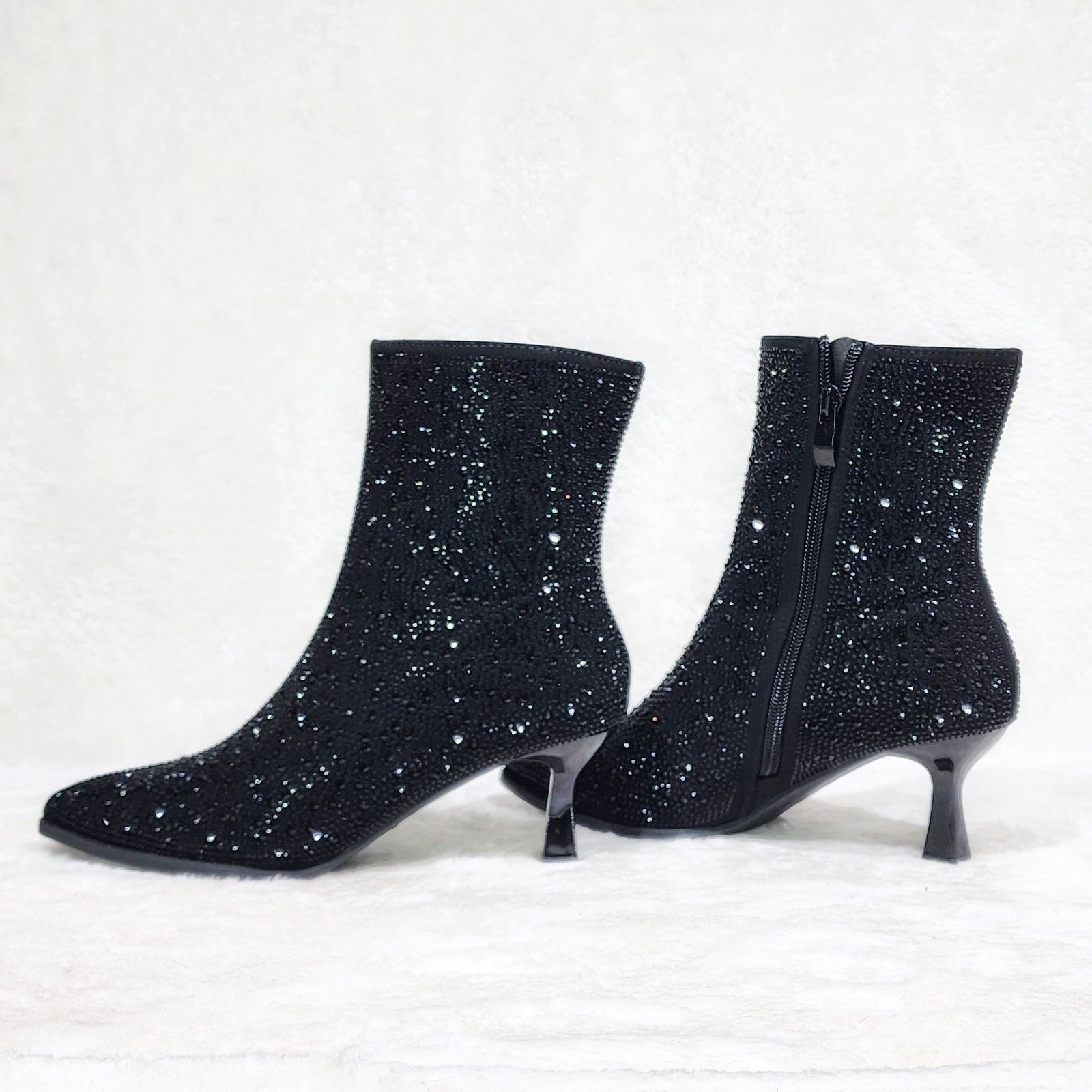 Other Silver Rhinestone Ankle Boots 2.5" Kitten Heels Size US 9 / IT 39 - 1 Thumbnail