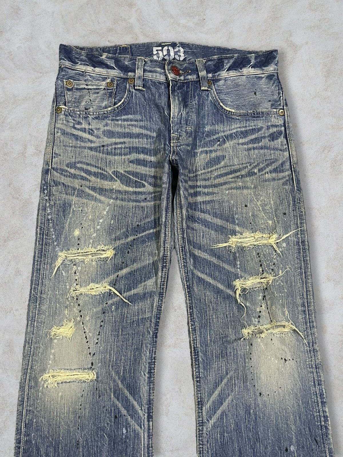 POST ARCHIVE FACTION (PAF) Vintage Edwin Paint Splatter Distressed Washed Flare Jeans Size US 32 / EU 48 - 2 Thumbnail