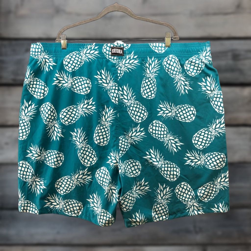 Vintage NWT Brisira Swim Trunks Mens 3XL Teal Pineapple Print Swim Shorts Size US 39 - 1 Thumbnail