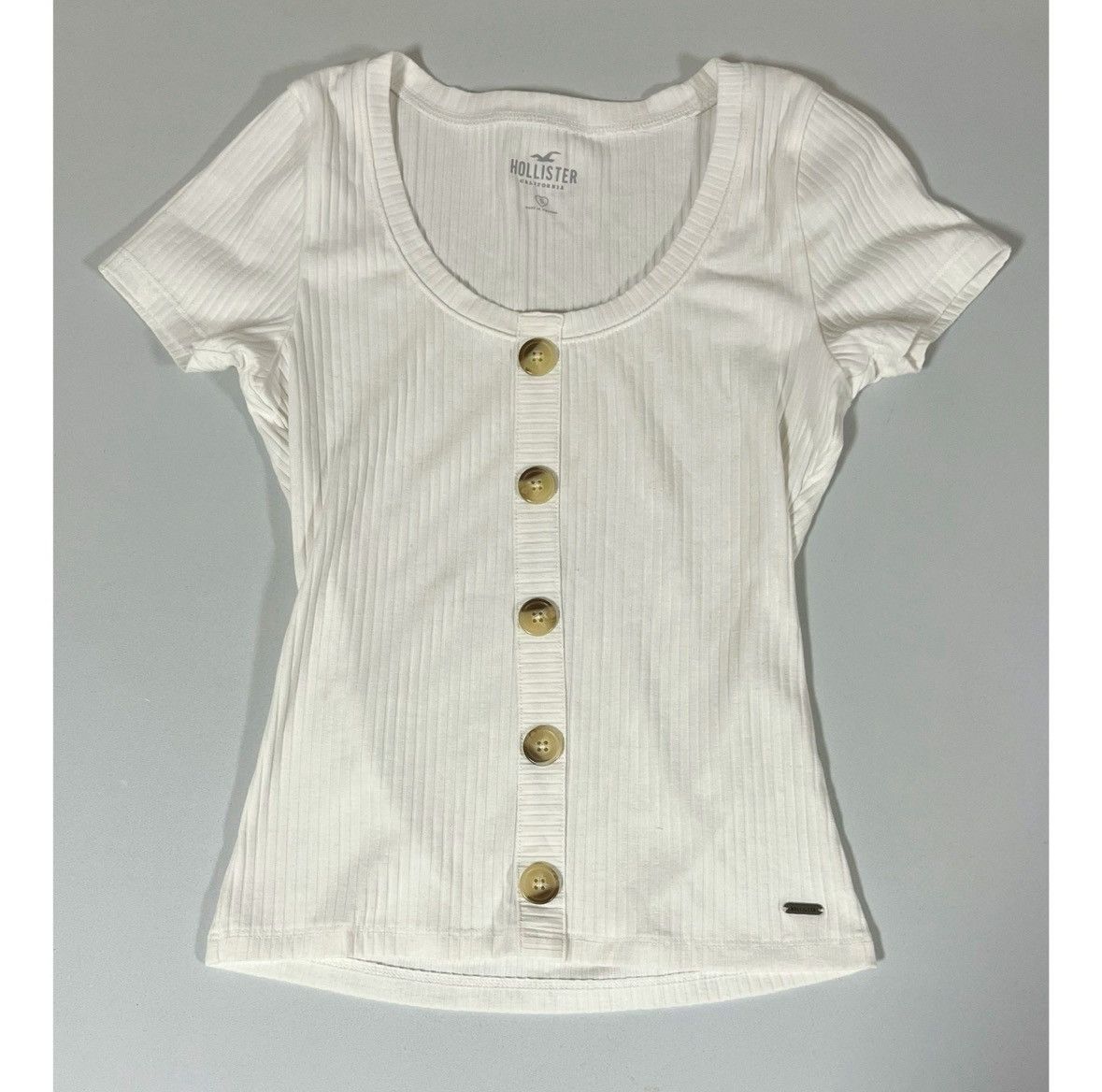 Hollister Hollister White Ribbed Button-Up Shirt Top Blouse Size S 🤍✨ Size S / US 4 / IT 40 - 1 Thumbnail