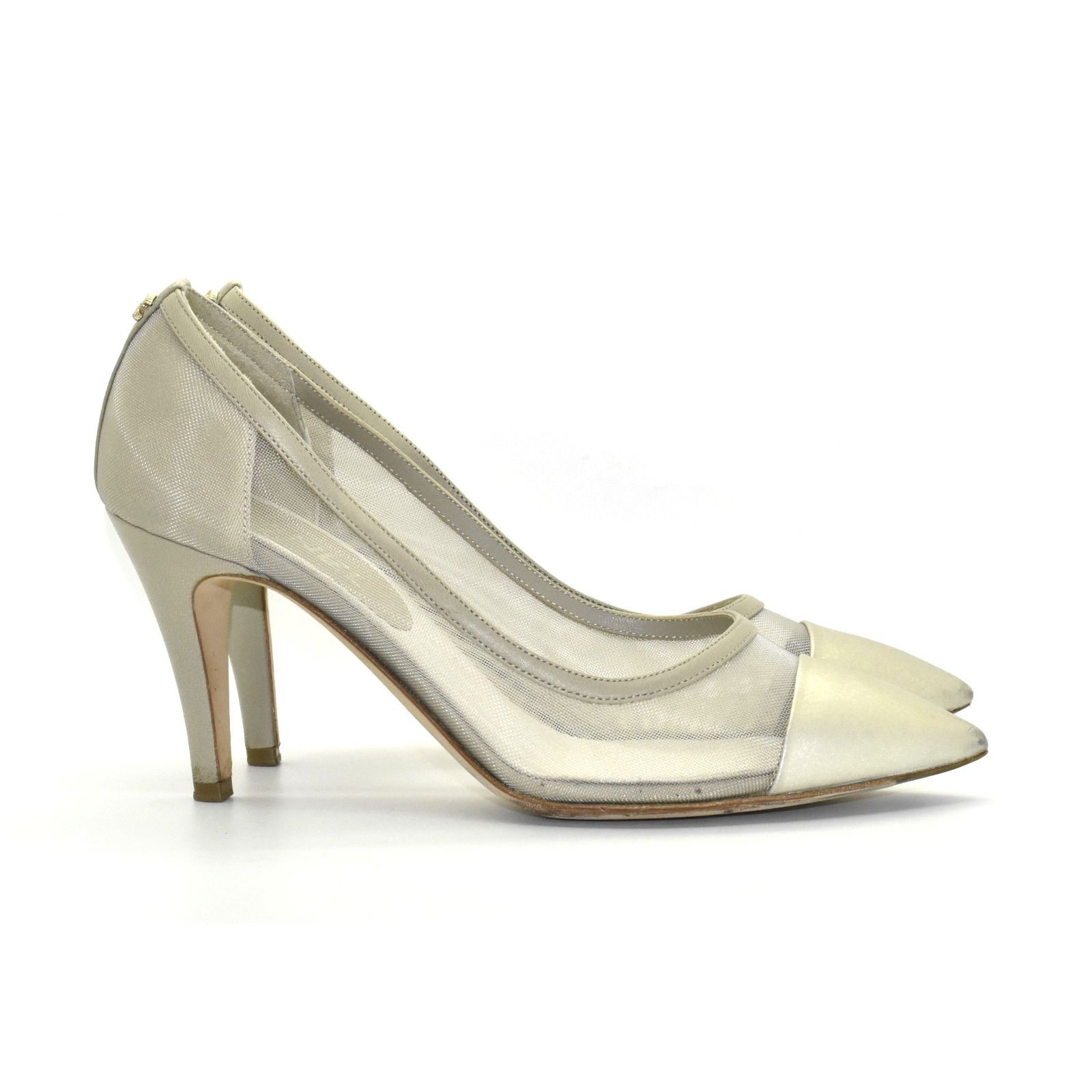 Chanel CHANEL Mesh & Leather Gold Cap Toe Back CC Logo Pump Sz 37C Size US 6.5 / IT 36.5 - 2 Thumbnail