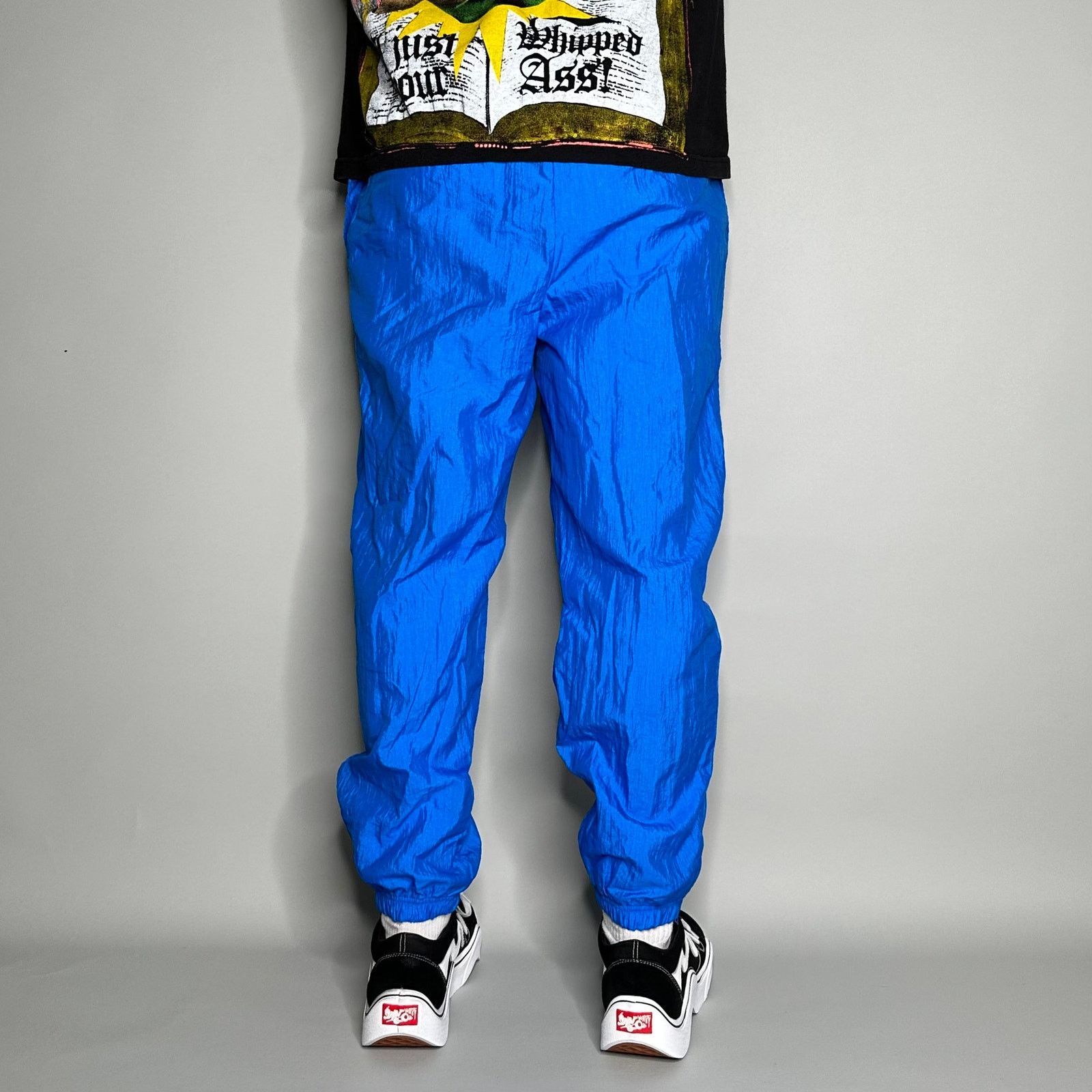 Vintage Vintage 90s Track Pants Mens M Blue Nylon Joggers Cuffs Size US 32 / EU 48 - 3 Thumbnail