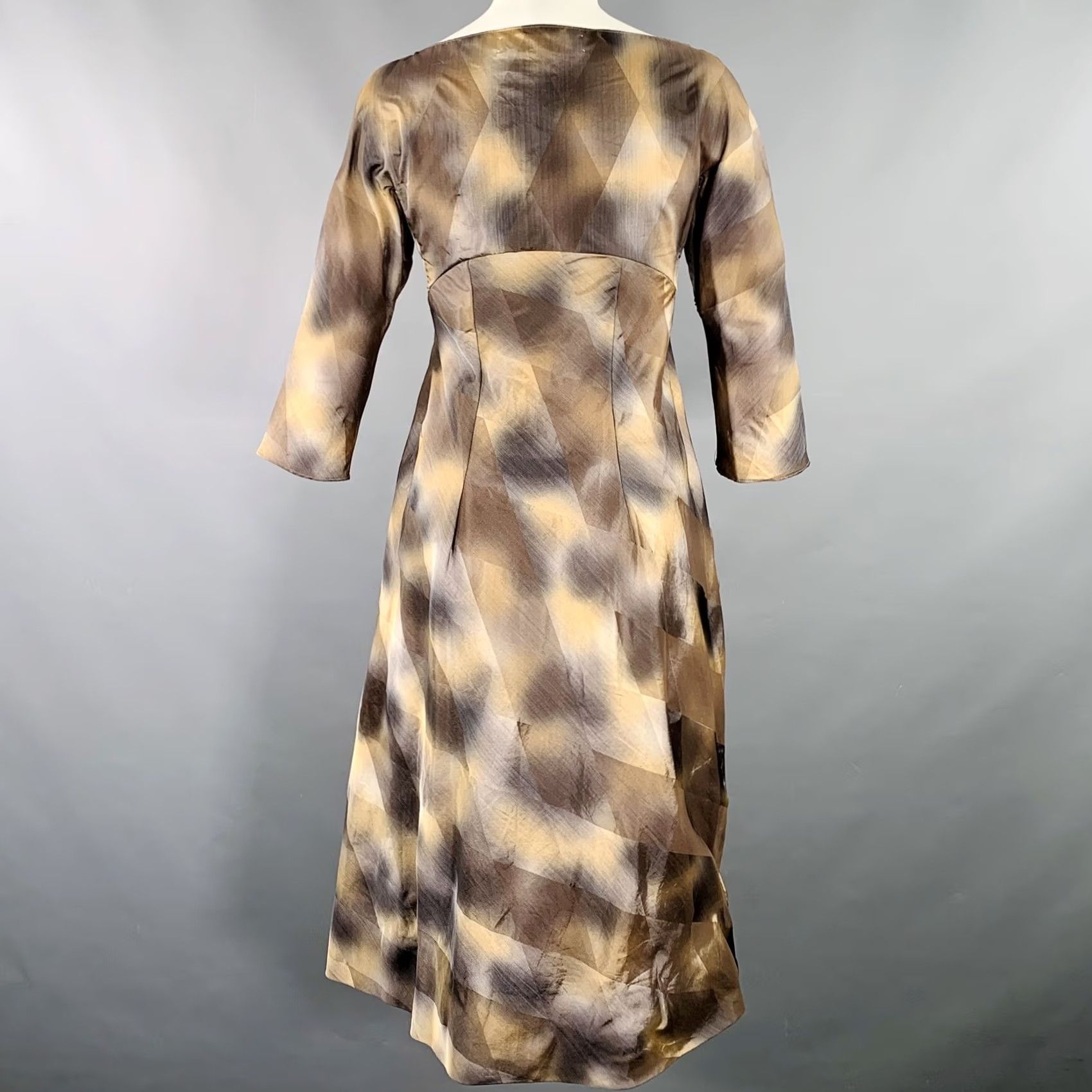 Marni MARNI Dress Brown Beige Polyester Taffeta Diamond 3/4 Sleeves Size 2 Womens Italy Size XS / US 0-2 / IT 36-38 - 3 Thumbnail