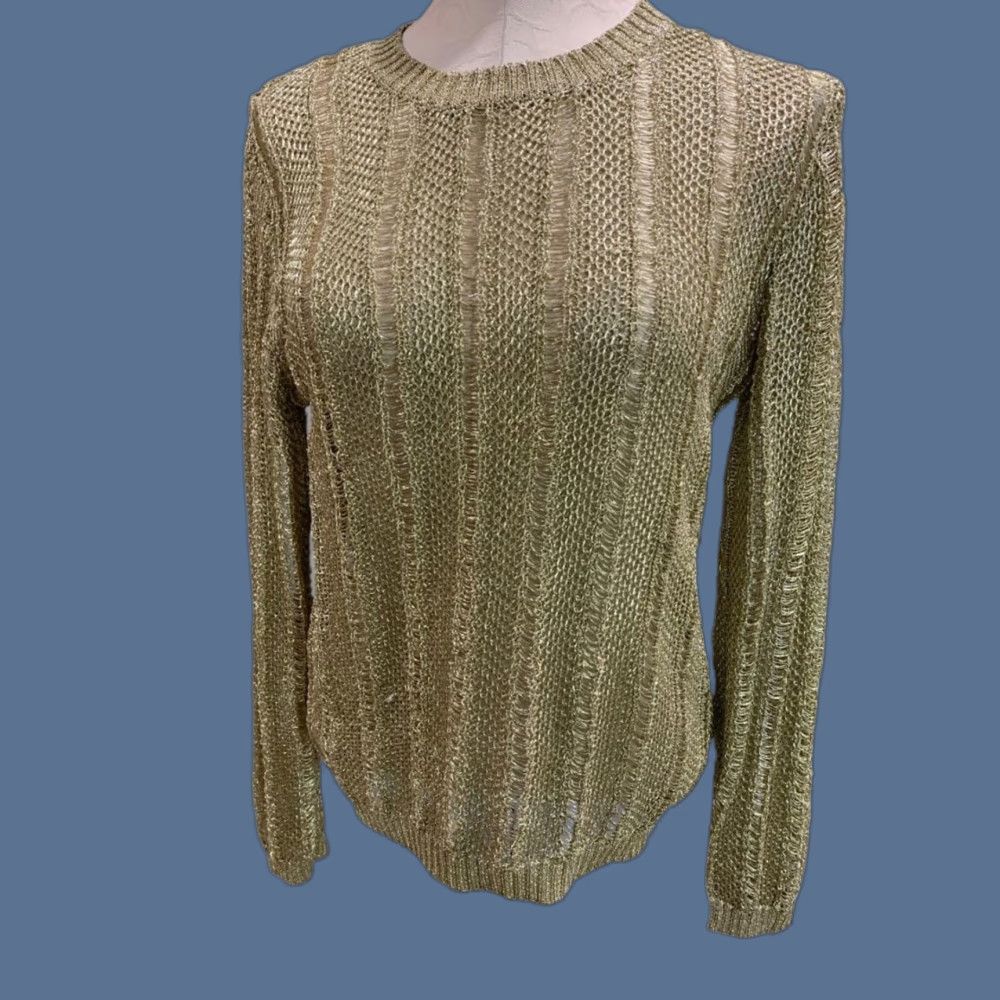 Anthropologie HWRE Anthropologie Womens Medium Loose Knit Metallic Sweater Gold Size M / US 6-8 / IT 42-44 - 1 Thumbnail