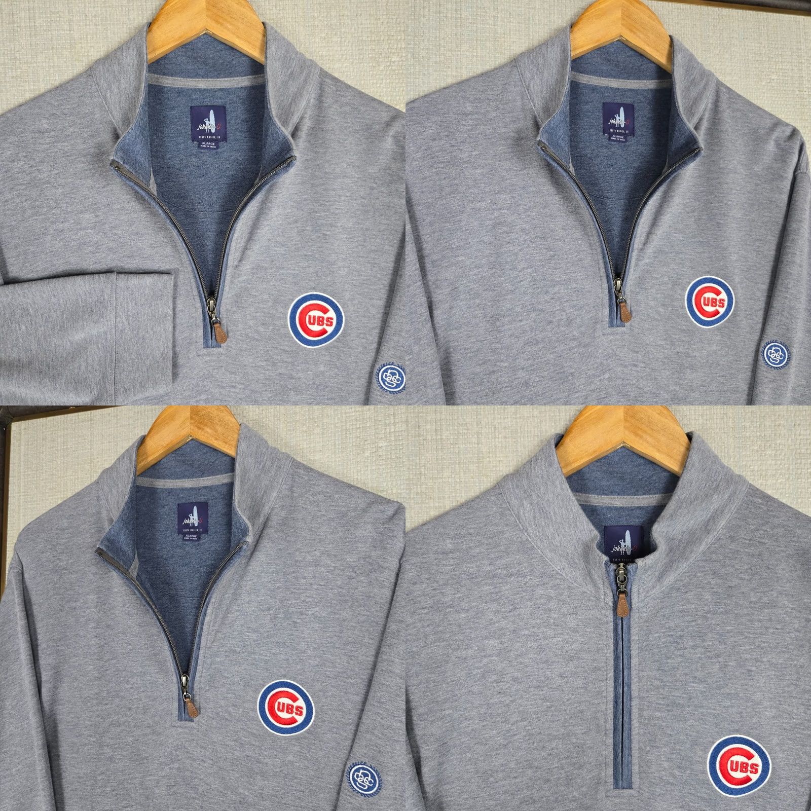 johnnie-O JOHNNIE-O Mens XL Pullover 1/4 Zip Golf Sweatshirt Blue Knit Cotton Blend Mock Neck Windproof? (Note: cannot add new words) Size US XL / EU 56 / 4 - 9 Thumbnail