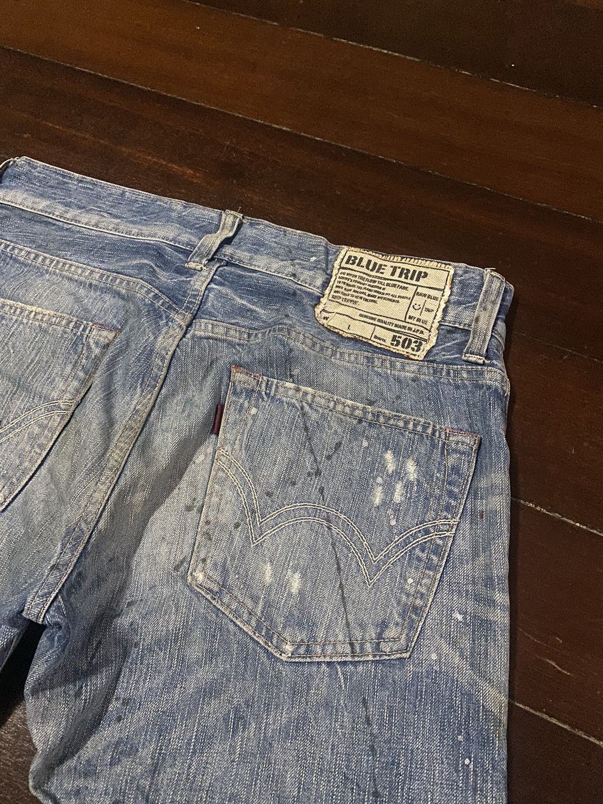 Designer × Edwin FIRE 🔥 EDWIN BLUE TRIP 503 WIDE LEG BOOT CUT DISTRESSED Size US 35 - 15 Thumbnail