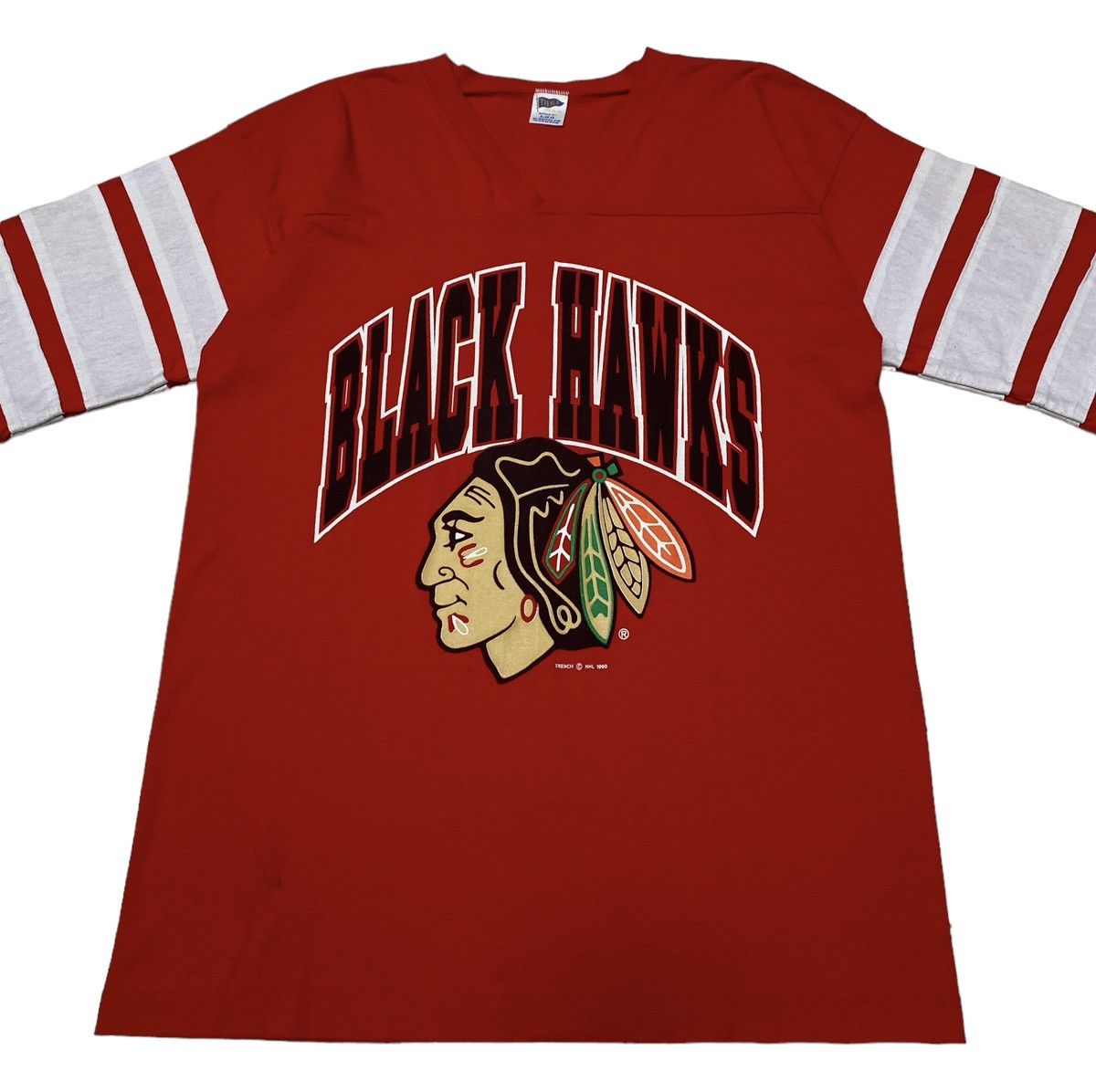 NHL × Vintage Vintage NFL Team Black Hawk Chicago T-Shirt 1990s Size US XL / EU 56 / 4 - 3 Thumbnail