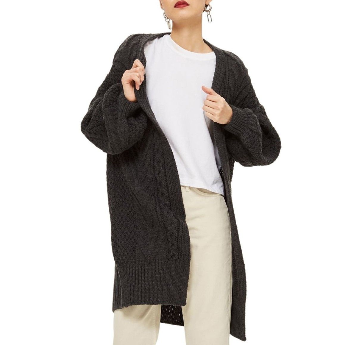 Topshop Long Open Front Cardigan Sweater in Charcoal size XS US 2-4 Size XS / US 0-2 / IT 36-38 - 2 Thumbnail